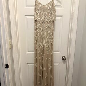 Adrianna Papell Beaded Champagne Evening Gown